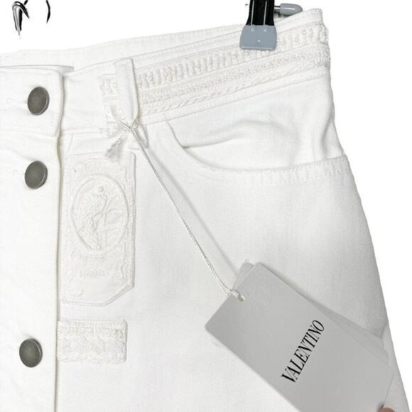 VALENTINO Button Front Denim Ricamato Skirt  - Picture 5 of 14